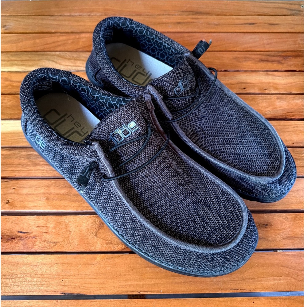 Hey Dude Shoes Mens 13 Wally Sox Micro Total Black Slip On Loafer Casual Knit